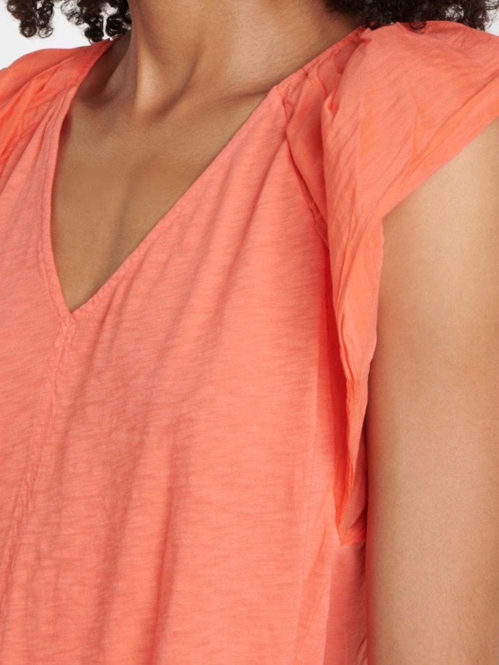 Velvet Lightweight Women's V-Neck Top in Bright Coral Orange